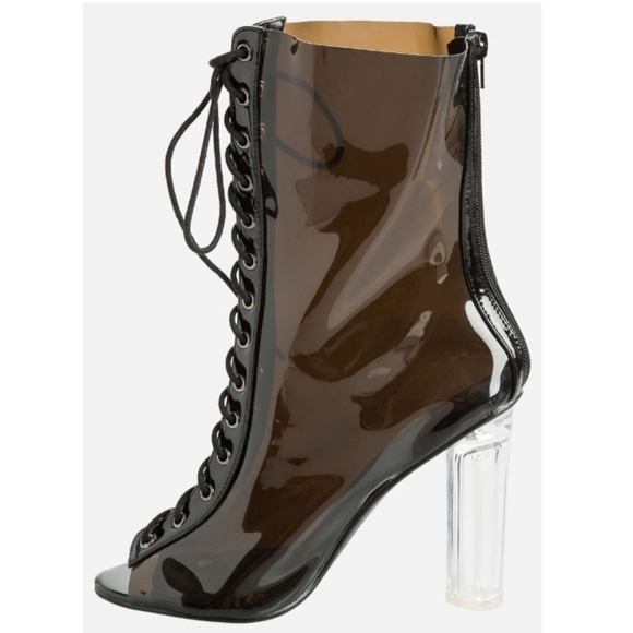 LACE-UP CLEAR HEEL BOOTIES (Wide Width) - Picture 4 of 6